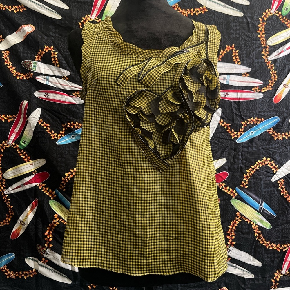 Yellow and Black Gingham Sleeveless Top